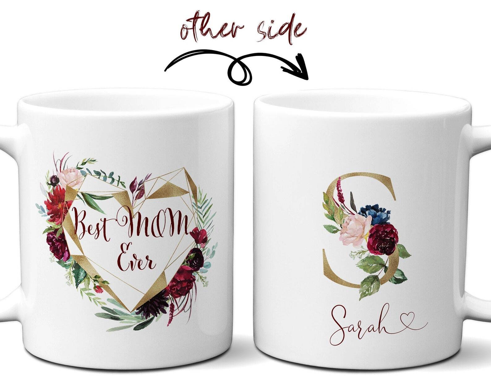 Custom Heart Mom Mug with Flowers for Mother's Day - Add Your Own Text