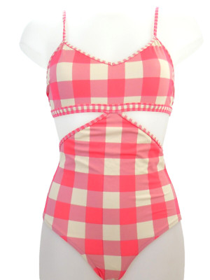 Crewcuts One Piece Swimsuit J Crew Checked Girls Pink  Cut out Teens Age 16 BNWT