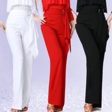 Women Side Tie Latin Dance Pants High Waist Flared Trouser Ballroom Practice