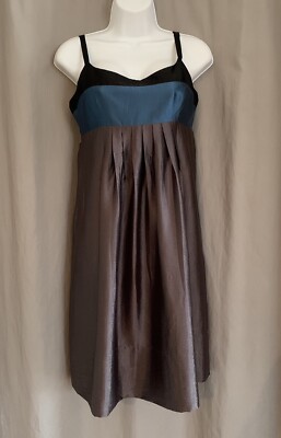 BCBG MAXAZRIA Pleated Colorblock Metallic Sheen Sleeveless Dress