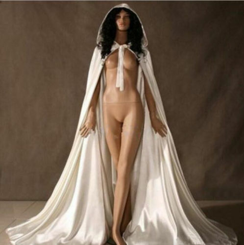 hot Satin wedding Fashion White/ivory Wraps Bridal Hooded Cape Long Cloak - Picture 1 of 5