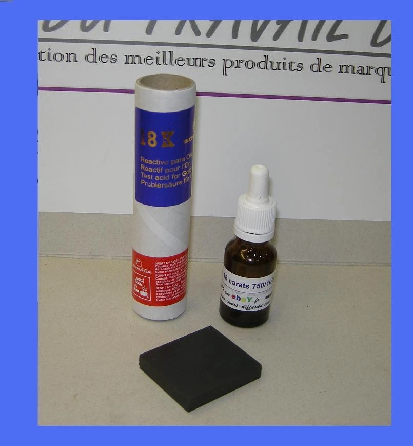 TECHNOFLUX reactif test à tester l'or 18 carats flacon pipette transportable + pierre