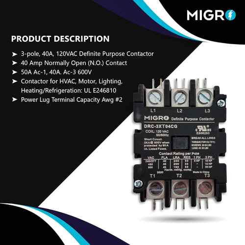 Contactor de propósito definido de 50 amperios 3 polos, bobina de 120 VCA 40A, 50A, iluminación, calefacción - Imagen 2 de 12