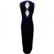 Vintage 90s Navy Blue Velvet Sleeveless Maxi Dress halter prom formal Y2K Jewel