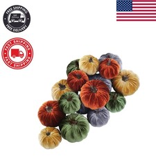 Fall-Themed Decorative Velvet Pumpkins Set - 16 Assorted Pieces for Home Styling