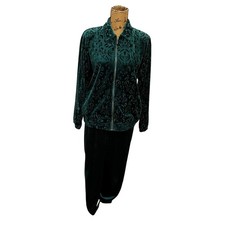 VTG 80s 90s Teddi Emerald Green Velour Jacket Pant Set Track Suit Women s M