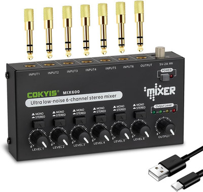 COKYIS Mini Audio Mixer, 6-Channel Stereo Line Mixer for Precision Sub-Mixing, w