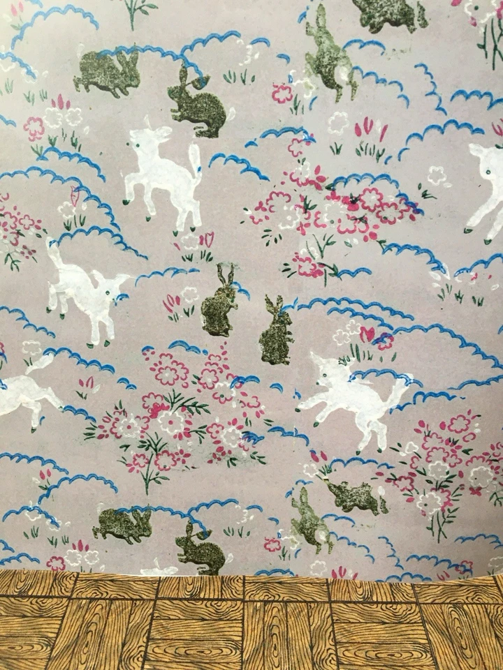 DOLLSHOUSE RESTORATION Reproduktion Puppenstubentapete - Lämmer & Hasen violett