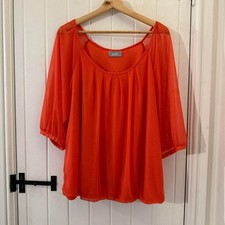 Wallis Orange Sheer Blouse Long Sleeves Round Neckline Size XL 