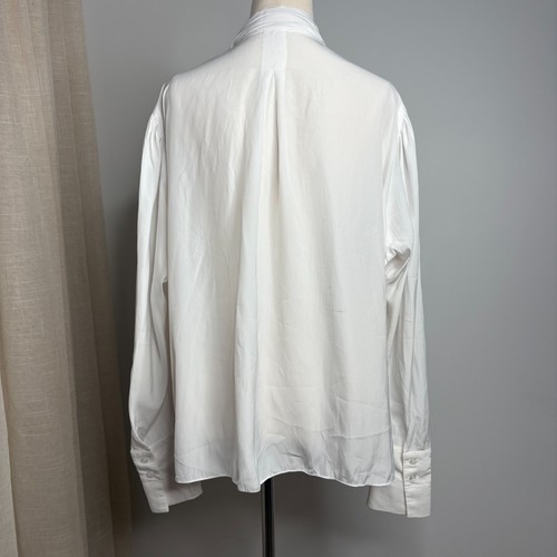 Mela Purdie White Blouse Size 16 1X Technical Polyester Long Sleeve Pussy Bow - Picture 5 of 7