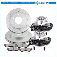 Front Drill Brake Rotor Ceramic Pads & Wheel Hub Bearings For 00-2003 Ford F-150