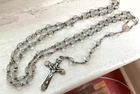 Vintage STERLING ROSARY Faceted CRYSTALS Crucifix Cross 34” CATHOLIC COMPANY