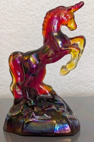 FENTON GLASS 1993 RED CARNIVAL UNICORN FIGURINE
