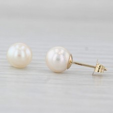 6.5mm Round Cultured Pearl Bead Stud Earrings 14k Yellow Gold