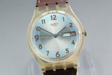 Montre suisse homme Exc+5 Swatch Blue Conker GE704 Day Date Quartz 34 mm 2009...