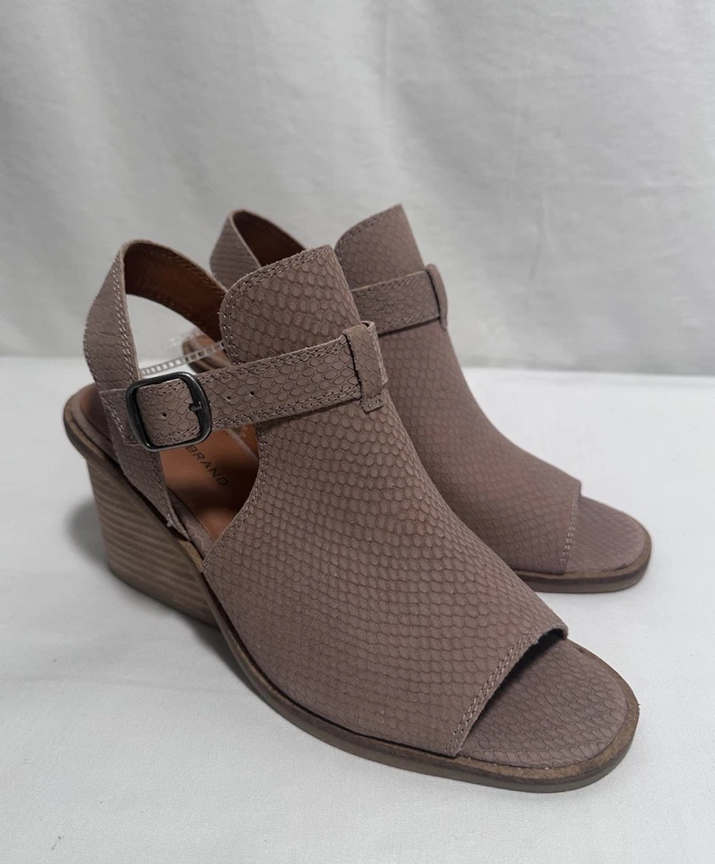 Lucky Brand Botín Sandalia Zapatos Bota 7.5M Peep Toe Gamuza Cuero Foto 2 de 4