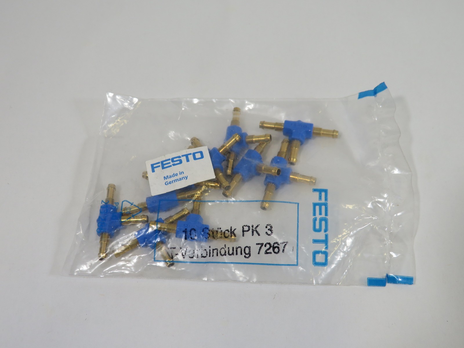 Festo 7267 T-PK-3 Barbed T-Connector 4mm Tube OD 10-Pack NWB