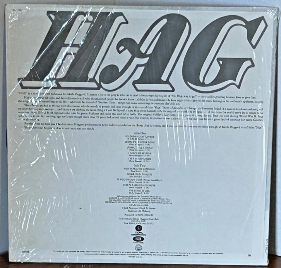 MERLE HAGGARD Hag 1971 CAPITOL Country LP In PARTIAL SHRINK VG++ Tested CLUB ED - Image 2 of 2