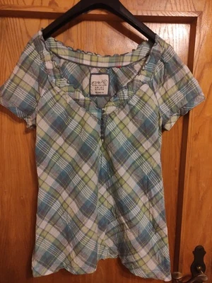 Esprit Bluse Damen Grün Weiß Kariert Kurzarm Baumwolle Gr.40. 2721 - Bild 1 von 4