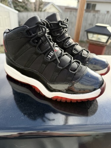Nike Air Jordan XI 11 Bred Black Red Patent Size 3y
