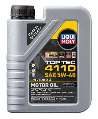 Liqui Moly Top Tec 4110 Sae 5W-40 Motor Oil 1 Liter Fully Synthetic Engine Oil