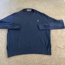 Polo Ralph Lauren Sweater Mens Large Navy Blue Cotton Cashmere Crewneck Pullover