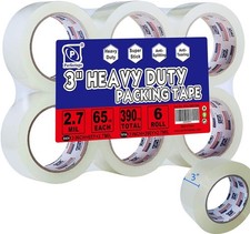PERFECTAPE 3" Heavy Duty Packing Tape 6 Rolls, Total 390Y, Clear, 2.7 mil, 3 inc