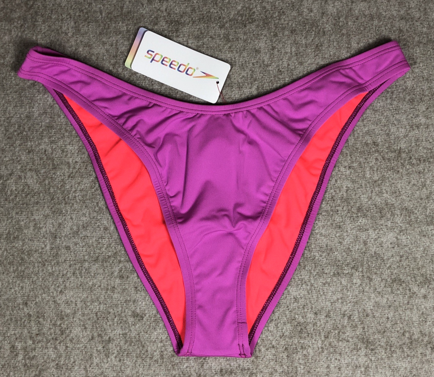 Speedo Solid Scoop High Leg Bikini Bottoms Purple XL UK 16 18 Cheeky FLU3NTE