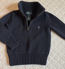 Toddler Boy Navy Quarter Zip Sweater 2T Polo Ralph Lauren 100 Cotton EUC