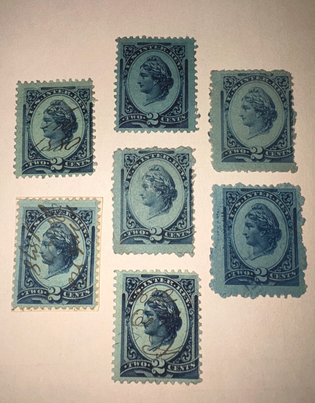 U.S. Internal Revenue documentary stamps, ca. 1880, 2 cents