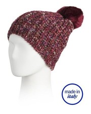 Crochet Beanie With Faux Fur Pom - Stil Estro - Made In Italy - Multi Color
