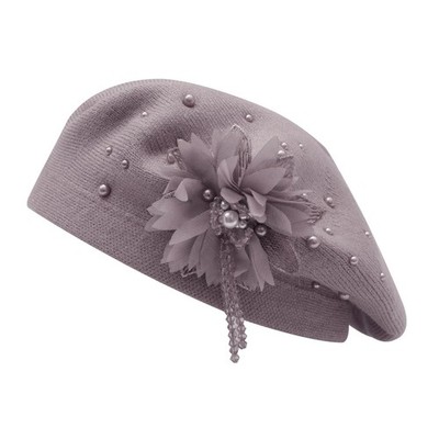 Kids Beret Hat Girls Solid Color Knitted Floral Artist French Beret Cap Flora...