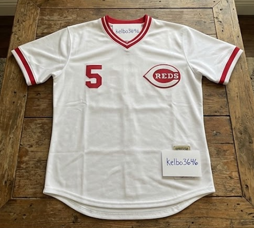 極美品 Mitchell & Ness REDS 5 BENCH Jersey Johnny Bench #5 Cincinnati Reds Baseball Jersey White Throwback
