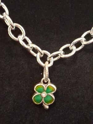 4 Leaf Clover & Rhinestone Necklace On A SilverTone 16''Chain, Toggle Clasp 