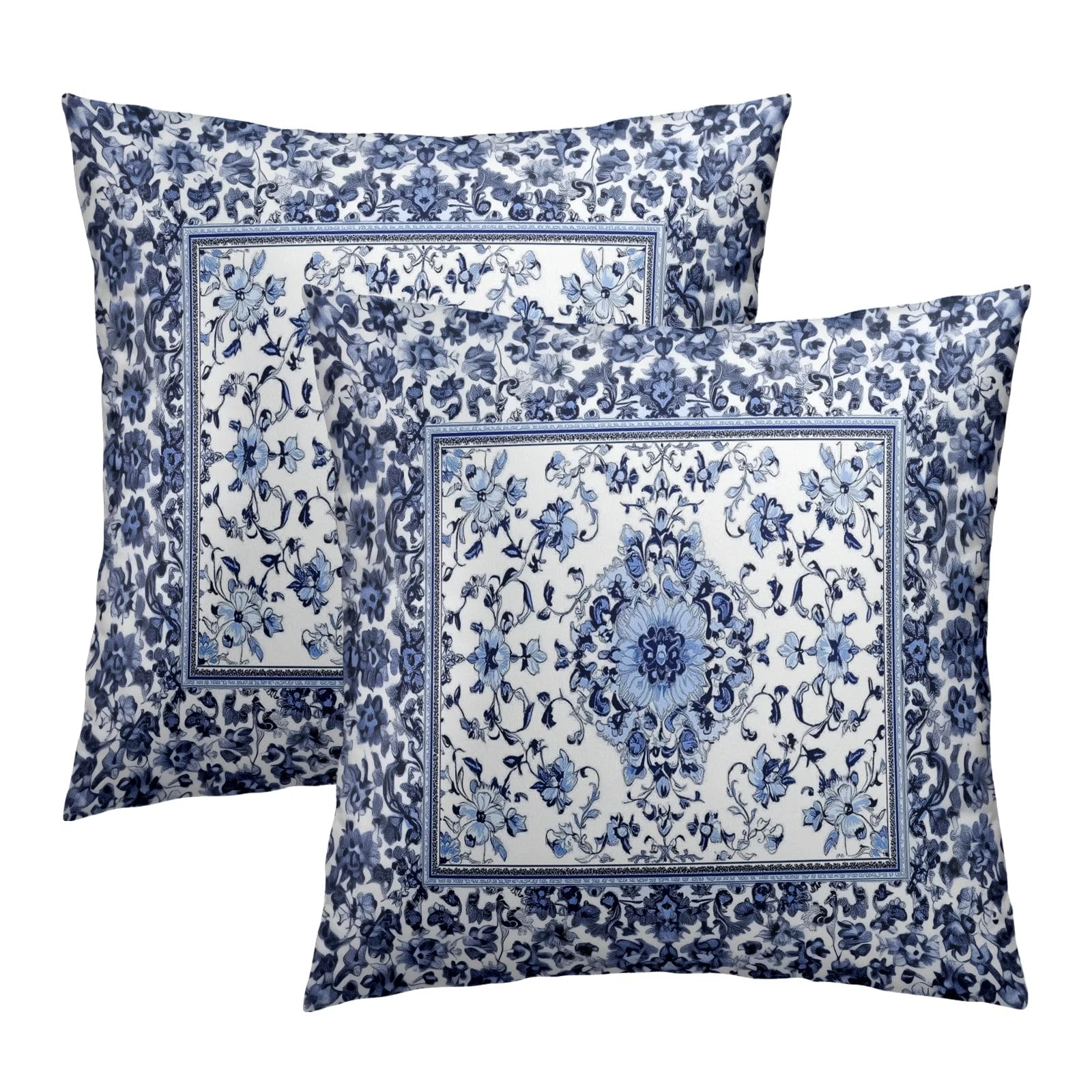 Boho Floral Pillow Covers 18x18 Inch Blue Leaves Decorative Pillow Cases Set ...