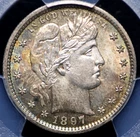 1897 BARBER QUARTER PCGS MS 61 GLORIOUS BRASSY GOLD, REDDISH AMBER, ATLANTIC