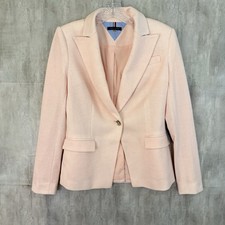 Tommy Hilfiger Knit Blazer Women  s 2 Pink Navy Elbow Patch Preppy Office Jacket
