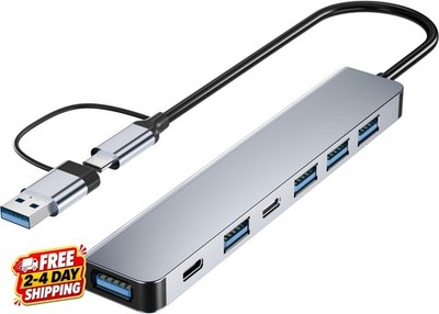 Upgrade USB C/USB Hub, BERLAT Aluminum 7 in 1 USB C & USB Hub with USB 3.0