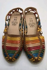 Authentic Mexican Huaraches Leather Sandals Womens Size 8 Multicolor Boho Fiesta