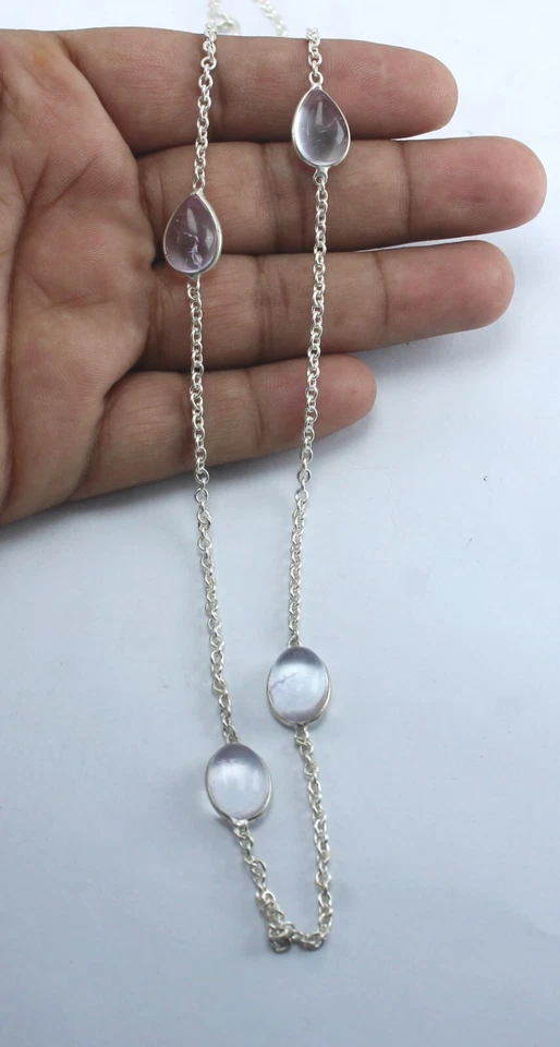 925 Пробы халцедон драгоценный камень красивый кабель цепочка ожерелье ювелирные изделия - Изображение 3 из 4