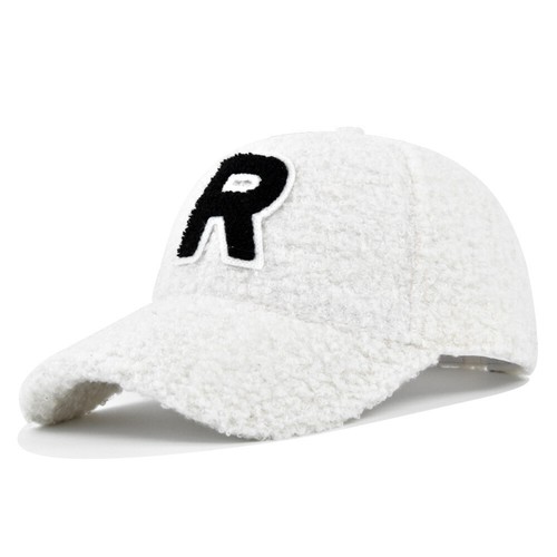 Women Letter R Baseball Caps Embroidered Warm Fleece Wool Hat Winter Sport Caps - Picture 19 of 19