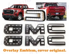 Front Rear Black USA Flag Emblem Overlay 2019-2025 GMC Sierra 1500 2500HD 3500HD