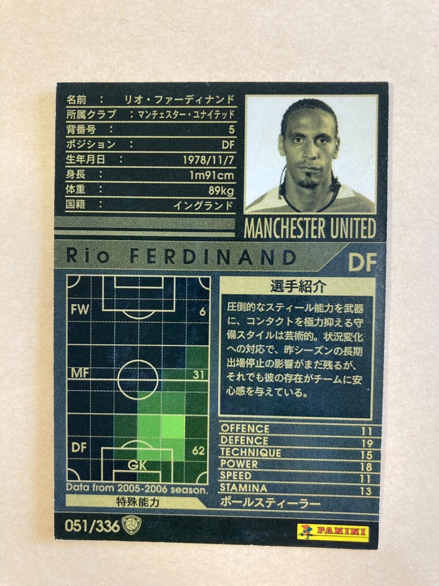 Rio FERDINAND #051 2005-2006 05-06 Panini WCCF Soccer Card