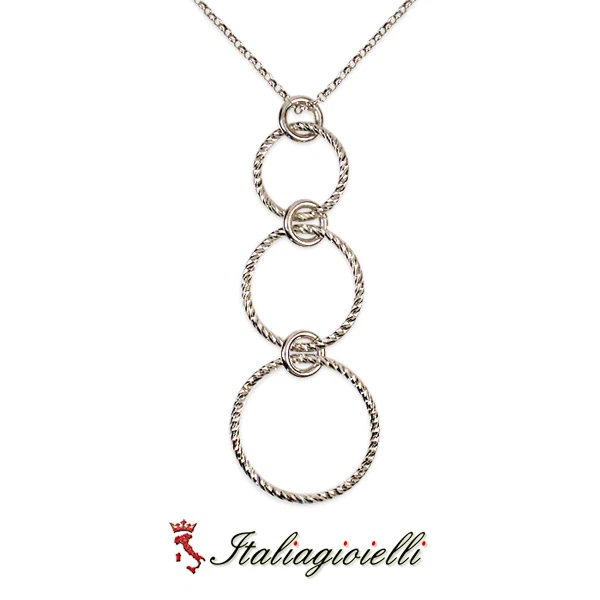 Preziosa Collana con Cerchi Diamantati in Argento 925 Rodiato Oro Bianco - Immagine 3 di 4