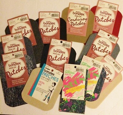 12 Assorted Bondex Double Iron-on Patch Sets-Incl Corduroy + Red + 2 Neon Sets
