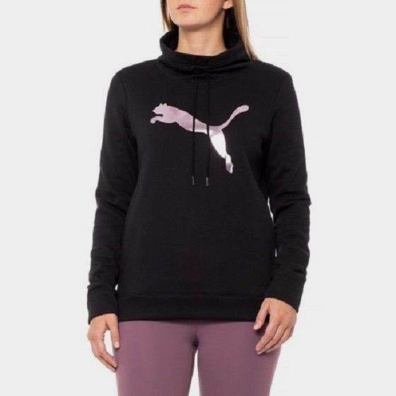 PUMA Womens Cinch up Cat Fleece Black Logo 100 Cotton Sweatshirt
