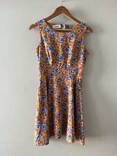 Louche ‘Dale’ Shift Dress UK 10 Floral Pattern Summer Mustard Red Blue 15e