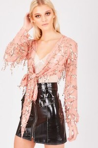 sequin tie front top