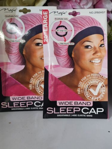 2pc Magic Satin Wide Band Sleep Cap - Picture 2 of 5