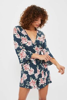 Petite Topshop Playsuit Topshop PETITE Rose Print Wrap Playsuit